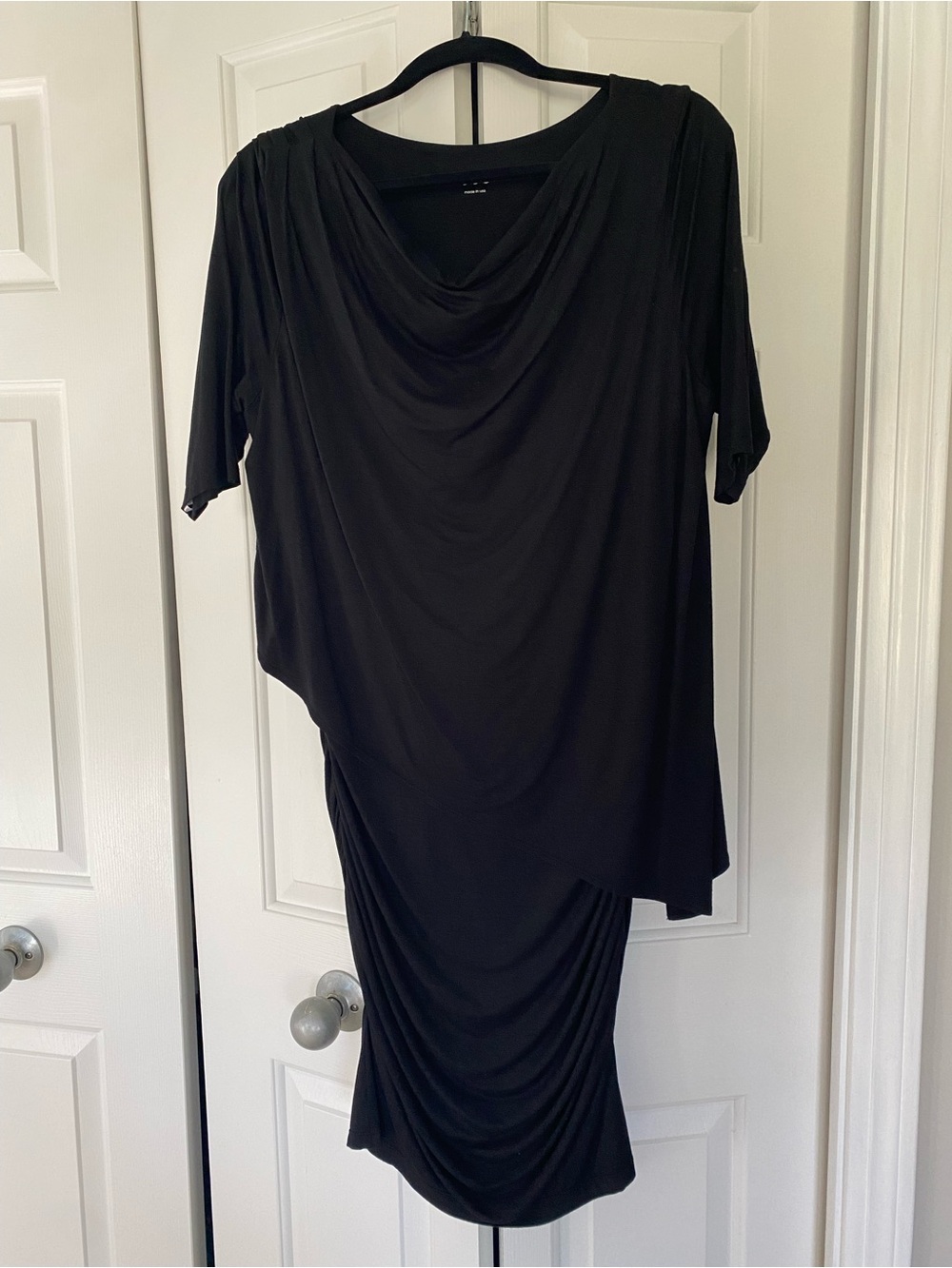 Asymmetrical Black Draped Women's Dress with Cowl Neck
